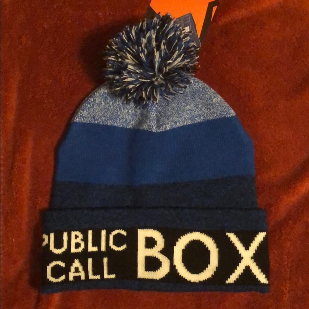 TARDIS Blue Police Box Knit Pom Beanie Hat